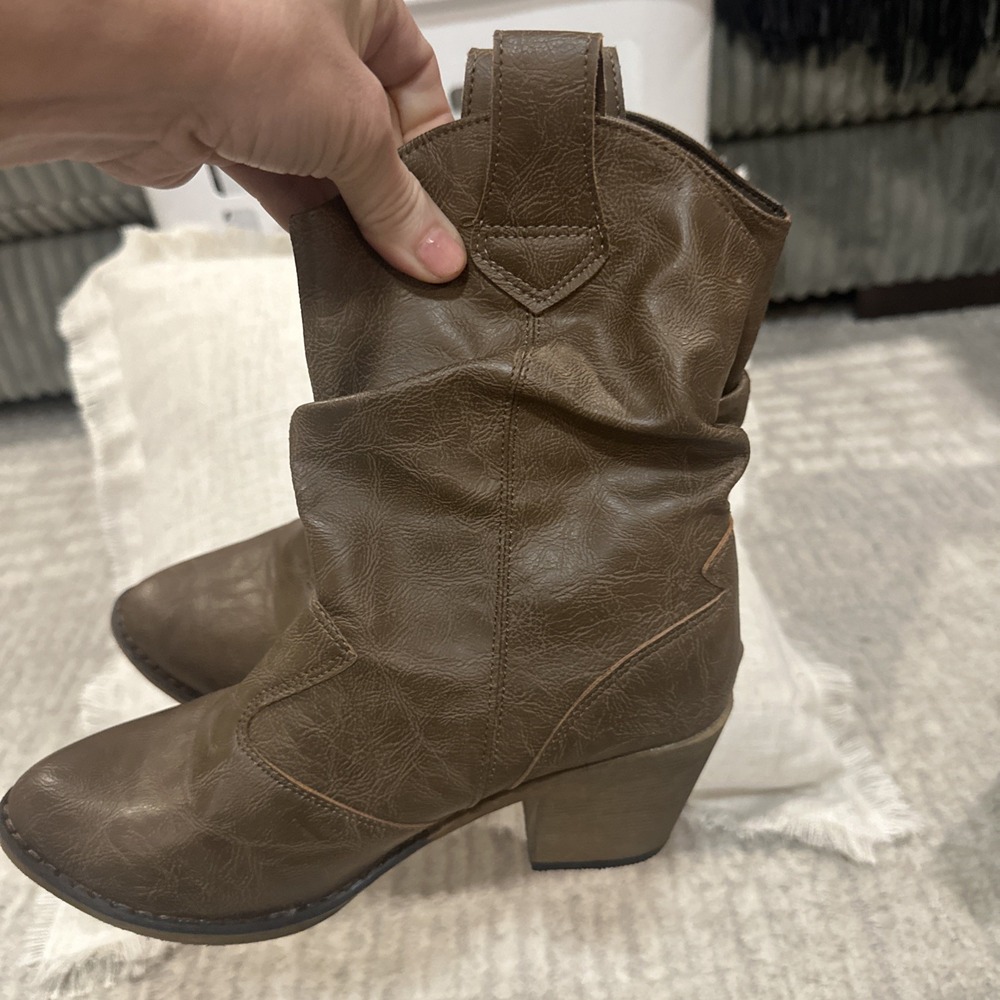 Brown Western Mid Calf Cowgirl Block Heel Boots Size 7‎ Rodeo Festival Cowboy